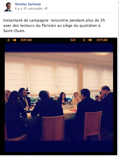 capture d'écran du compte Facebook officiel de Nicolas Sarkozy
