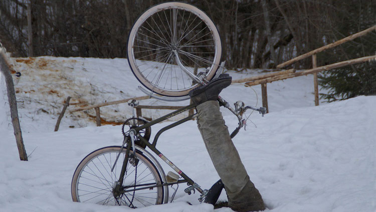 vélo, ivre, bourré, neige, tomber